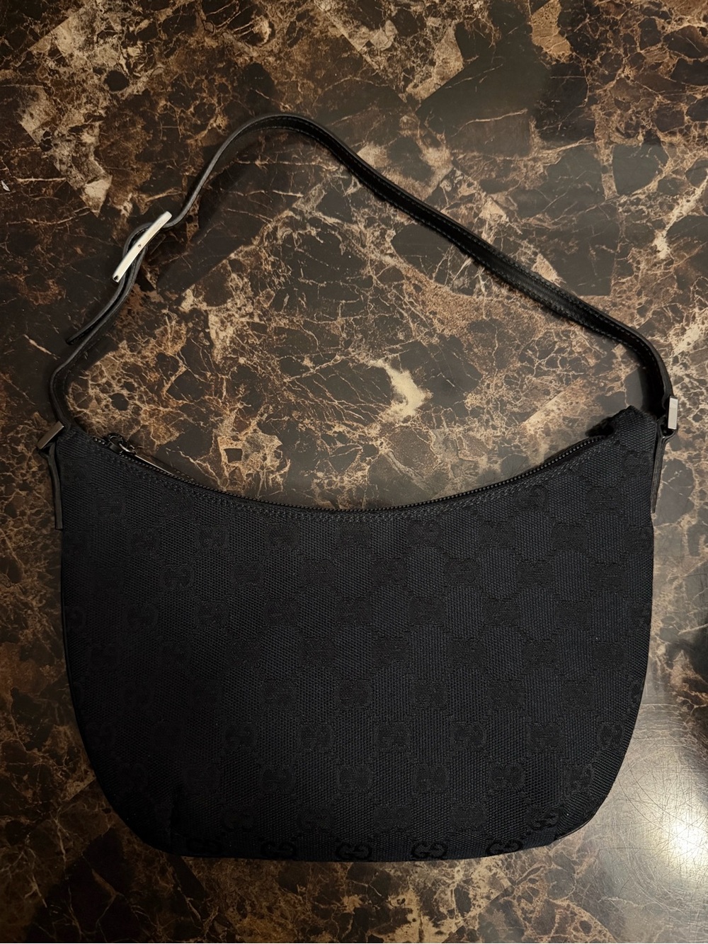 Authentic Vintage Gucci GG Monogram Black Pochette Hobo Bag 32160 - Like New